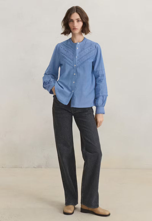 Spraggins-Chambray pintuck blouse